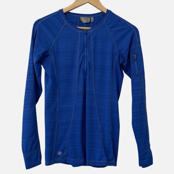 Athleta Women's SM Blue Quarter Zip Long Sleeve Fitted Rash Guard Athletic Top - Picture 1 of 5